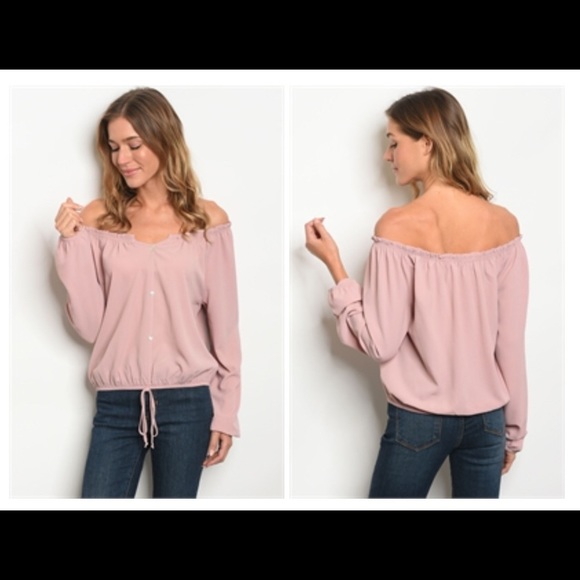 Mauve off shoulder button up blouse - Picture 2 of 2